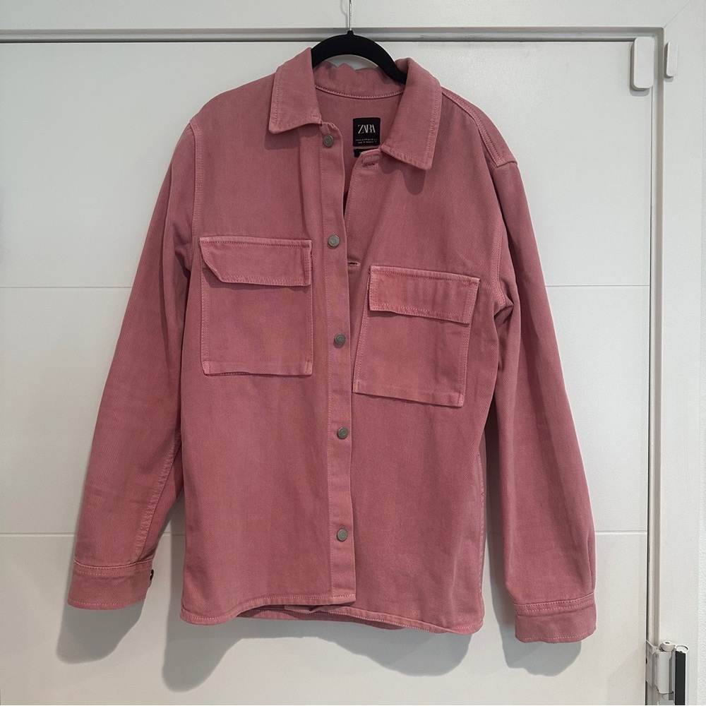 Zara Dusty Pink Button-Up Chore Jacket Overshirt Medium